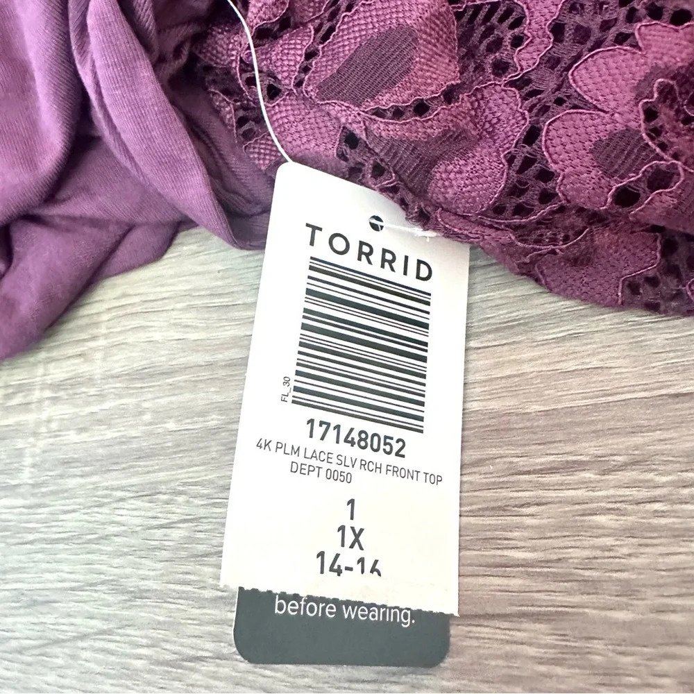 Torrid Lace Sleeve Tunic V-Neck Ruched Front Long Top Plus Size 1 1X 14 16 NWT - Picture 15 of 16